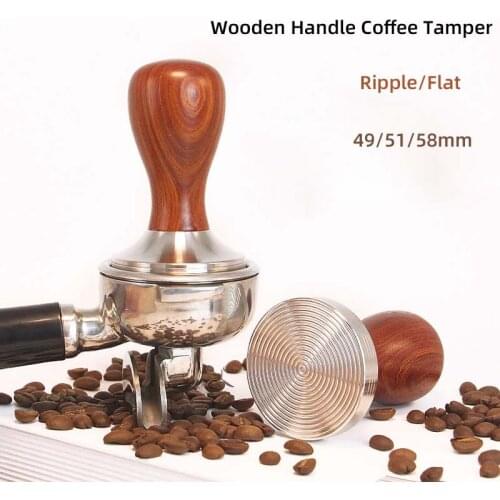 49/51/58MM Wooden Handle Coffee Tamper Powder Flat Ripple Press Hammer Stainless Steel Base Barista Espresso Tamper Accessories