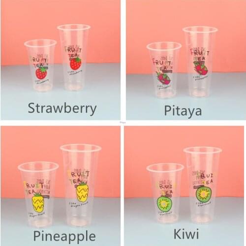 50pcs Disposable fruit milk tea plastic cup thicken PP transparent juice coffee cold drink takeaway packaging cups with covers