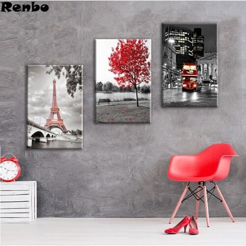 5d diy full Diamond embroidery 3 Pieces Paris Tower Red Car Bus Maple Tree diamond painting Cross Stitch Rhinestone mosaic decor