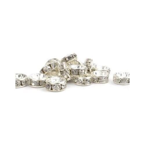 6mm 8mm 10mm 12mm 100pcs/lot white Clear glass Spacer Beads round Metal silver Plated bracelet Charms making x53634 crystal