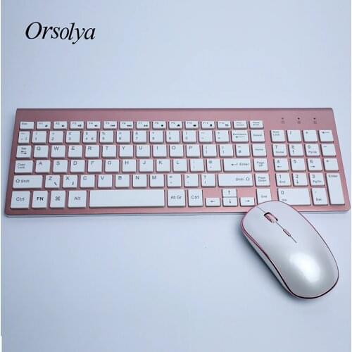2.4G Wireless Keyboard and Mouse Combo Orsolya Whisper-quiet,UK English/German DE/Italian IT layout keyboard,Rose Gold+Silver