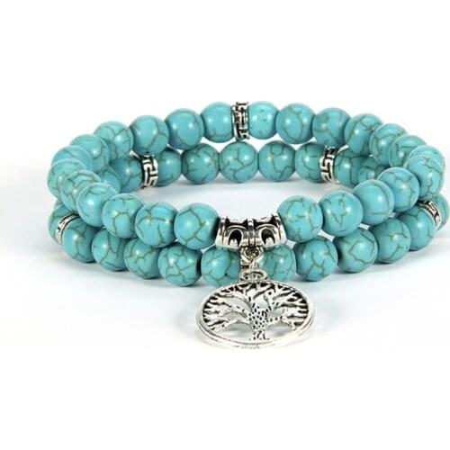 Natural Stone Beads Bracelets Lucky Charm 8mm Blue Turquoises Couple Bracelets Natural Jewelry Bracelet Hand Chain for Women