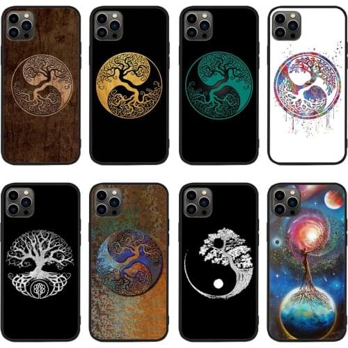 Rough Wood Grain Effect Tree of Life Yin Yang Phone Case For iPhone 11 Pro X XR XS Max 6 7 8 plus Samsung S8 S9 S10 S20 A10 A50