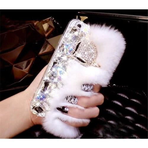Luxury Rabblit Fur Diamond Fox Rhinestone Cell Phone Case For Xiaomi Max 3 8 9 SE 5X 6X Redmi 4A 5A 6A 8A Note 5A 6 7 8 Pro Capa