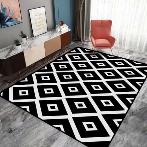 Customize Black White Geometry Carpets For Living Room Modern Minimalist Design Rugs For Bedroom Home Decor Non-Slip Floor Mats