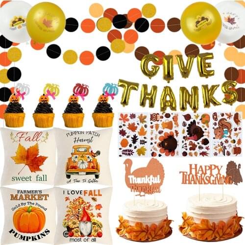 Thanksgiving Party Decoration Paper Banner Garland Balloons Pumpkin Turkey Cake Toppers for Fall Autumn Harvest Party Supplies