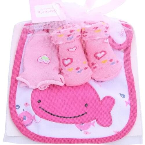 0-12 Months Baby Saliva Towel Baby Socks Gloves Cute Cartoon Set Specially Designed For Babies Safe And Reliable