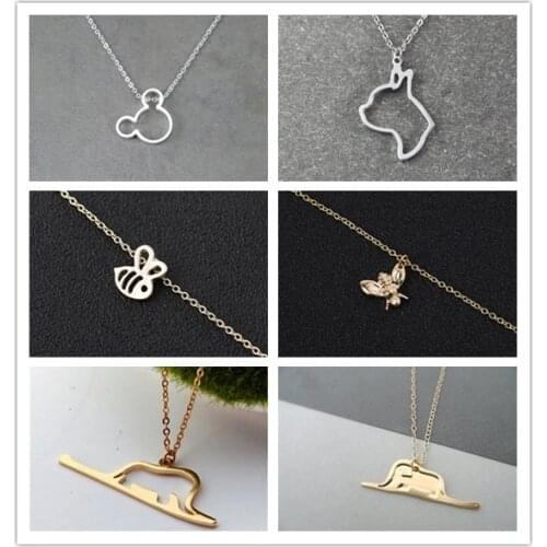Mouse Dog Head Honey Bee Snake Elephant Elk Deer Sparrow Penguin Hedgehog Cat ET Alien Necklaces Bird Animal Pendant Jewelry