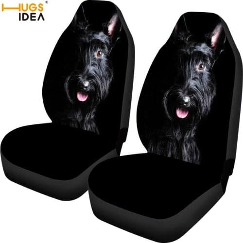 HUGSIDEA 2Pcs 3D Scottish Terrier Car Seat Cover Universal Auto Seats Protector Sheet Dog Animal SUV Interior Place Decor Cover
