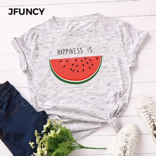 JFUNCY Plus Size S-5XL Women T-shirts Female Short Sleeve Tee Tops Summer Print Woman Casual Tshirt 2020 Cotton T Shirt