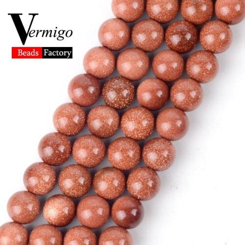 Natural Gold Sand Stone Beads Minerals Round Shape Loose Beads For Jewelry Making Diy Bracelet 4 6 8 10 12mm Pick Size 15"Strand