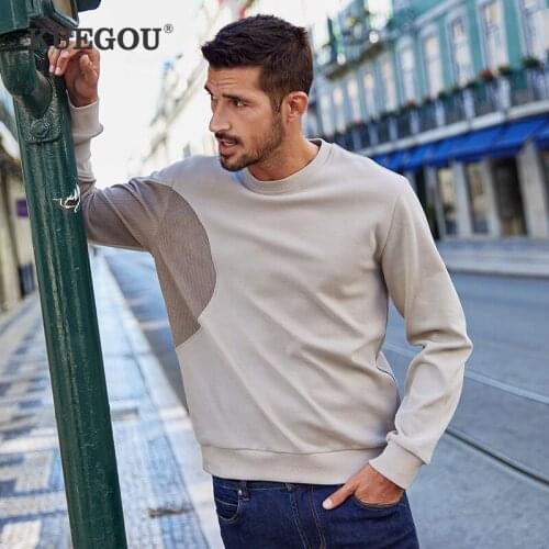 KUEGOU Cotton Spandex Men‘s sweatshirts autumn fashion patchwork sweatshirt men pure color hoodie top plus size UEW-8938