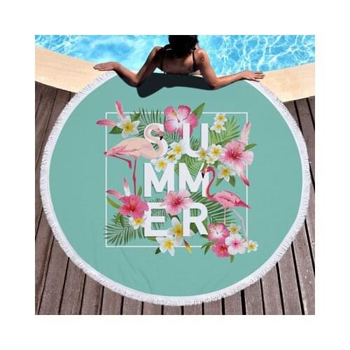 Cartoon Flamingo Summer Beach Towel Round 150cm Microfiber Swimming Bath Towel Outdoor Yoga Blanket Beach Mat Tassel Great Gift