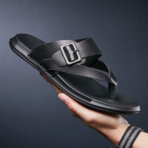 Hot Sale Mens Flip Flops Genuine Leather Men Summer Shoes Fashion Leisure Slippers Flip-Flops Male Soft Comfortable Footwear