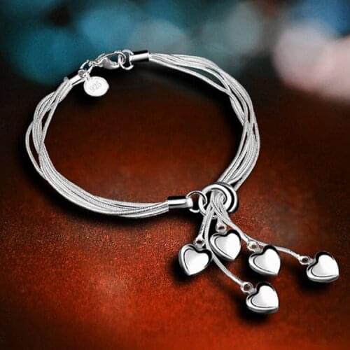 Fashion Silver Plated Tai Chi Tassel Multi Circle Bracelet Heart Shaped Pendant Bracelet Bride Wedding Party Jewelry