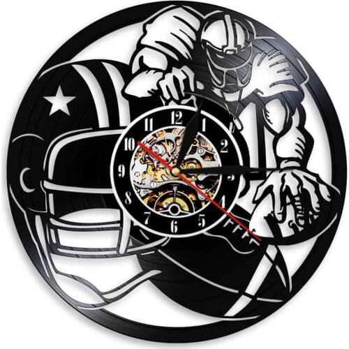 Modern Wall Art Rugby Football Vinyl Record Wall Clock Home Decor Sports Time Clocks Watch Non-Ticking Gift Idea For Rugby Lover