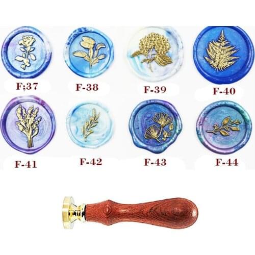 Natural plants branches Leaf Wax Seal Stamp Set Custom Picture Logo Wedding Invitation Gift Rosewood Handle Set kit