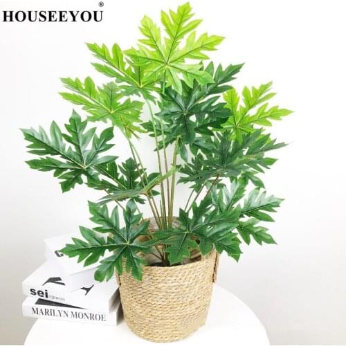 New Simulation Octagonal Gold Plate Potted Tropical Plant Sunflower Leaf Fake Monstera Wedding Bouquet Desktop Setting