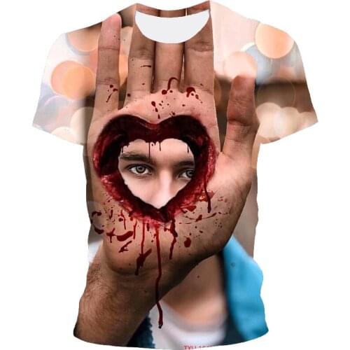 New 3D printing horror human body mens casual fashion T-shirt cool and light muscle mens T-shirt fitness 0-neck top