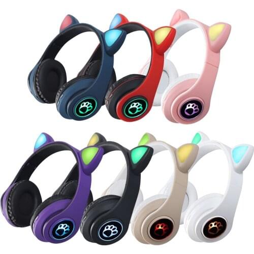 New Arrival LED Cat Ear Noise Cancelling HiFi Bass Stereo Sound Headphones Bluetooth 5.0 Young People Kids Headset With Mic