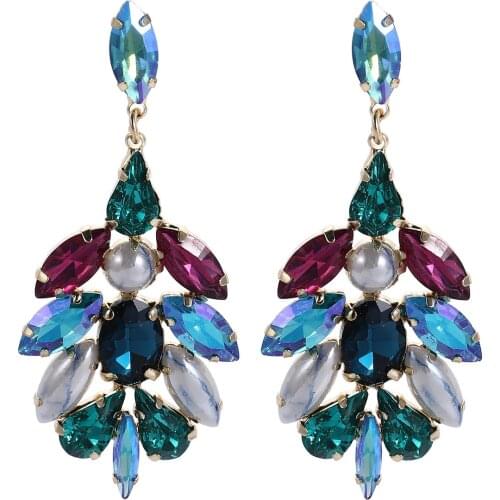 New Big Luxury Earrings Geometric Long Drop Earrings Multi-layer Simulated Pearl Leaves Fashion Female Earrings