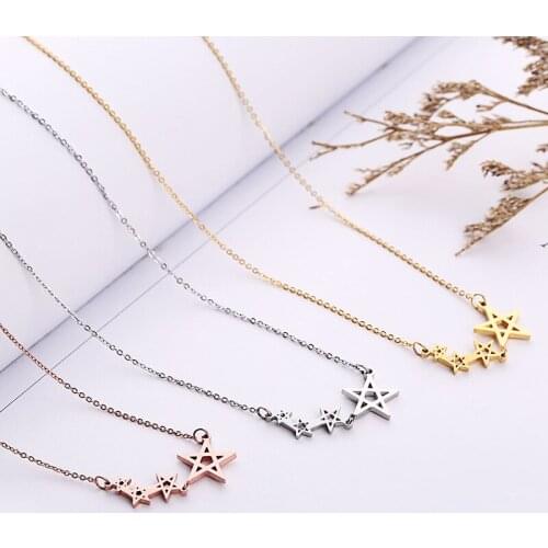 Charming Five point Star Male&Female Kolye Statement Chain Necklaces Stainless Steel Pendant High quality Womens Birthday gift
