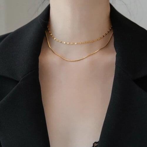 YUN RUO Double Snake Chain Necklace Choker 18 K Gold Plated Fashion 316 L Stainless Steel Jewelry Woman Birthday Gift Never Fade