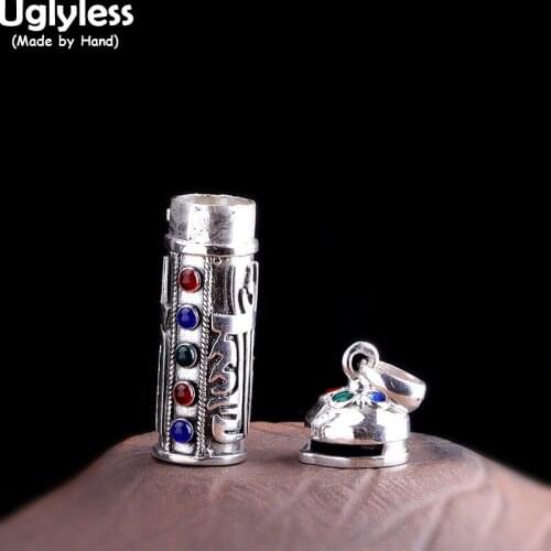Uglyless Opening Tibetan Gawu Box Pendants for Men Thai Silver Cylindrical Necklaces NO Chains Real 925 Silver Religious Jewelry