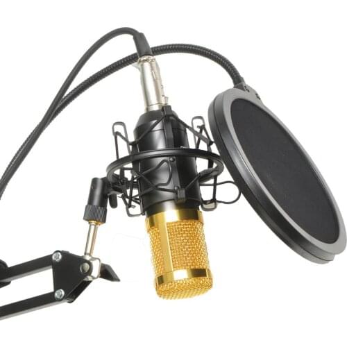 FREEBOSS BM-800 KIT Wired Condenser Sound Microphone with Stand+Metal Shock Mount+Windscreen for PC Recording/Chorus/Broadcastin