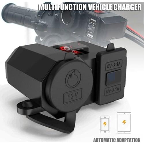 Motorcycle Cigarette Lighter Socket Outlet Dual USB Charger LED Voltmeter Waterproof Handlebar Charger Socket with Switch Power