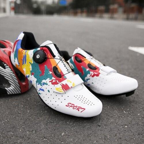 Unisex Graffiti Cycling-shoes,Outdoor Mountain Bike Cleat Shoes,High Quality No-locking Road Racing Cycling Sneakers,Size36-47
