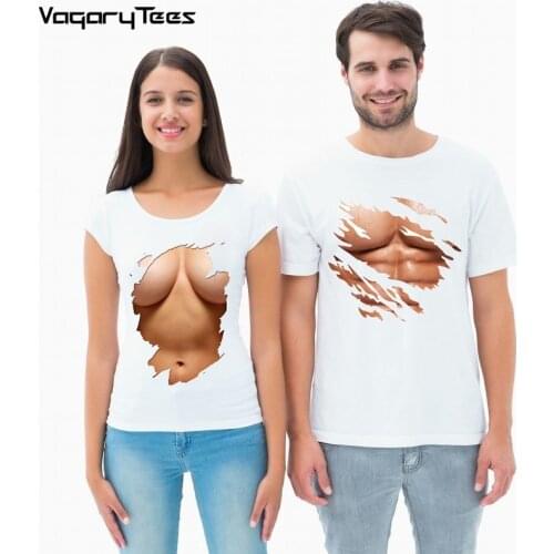 Six pack abs revealed abs Big Boobs Sexy Stomach Pack Abs print Valentine T Shirt Summer Creative Pattern Funny Couple Tops Tees