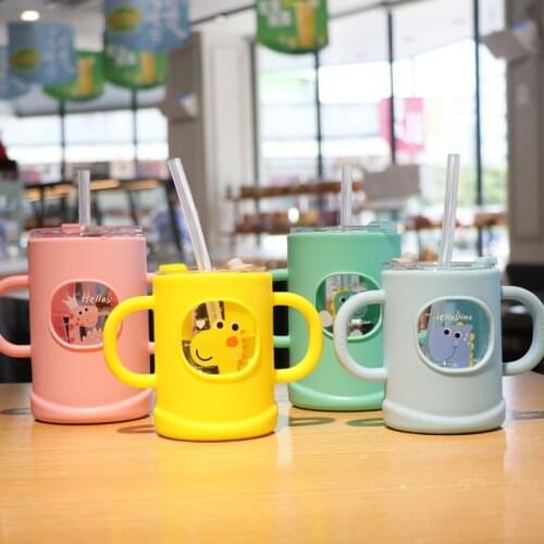 Anti-fall Water Cup Breakfast Milk Cup with Straw Brewing Milk Powder Graduation Cartoon Glass