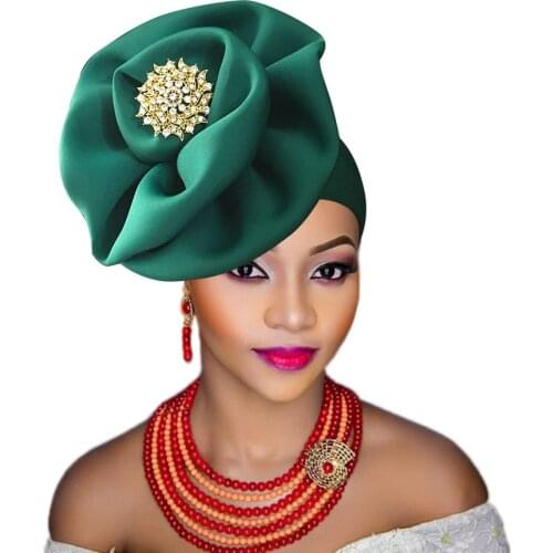 African head wraps hat auto gele african headtie for woman wedding party already tied turban