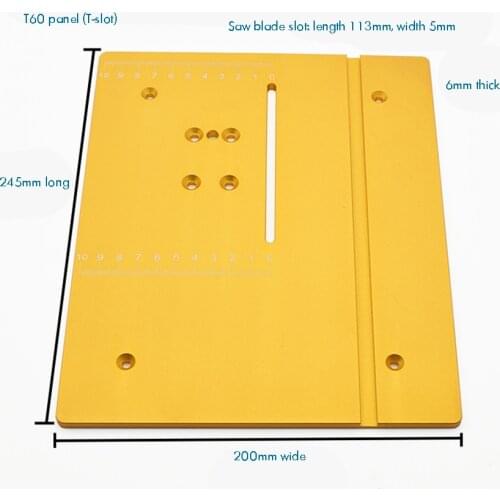 T60 Aluminum Router Table Insert Plate, 245 x 200x6mm, Made of Aluminum Alloy, Durable, for Table Saw Woodworking Workbench