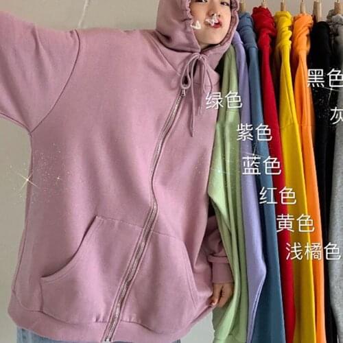 2021 New plus size Hoodies Women Harajuku streetwear kawaii oversized zip up sweatshirt clothing korean style long sleeve tops