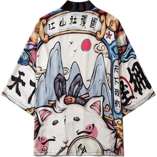 Traditional Kimono Cosplay Japanese Cartoon Anime Print Haori Yukata Costume Women Men Fashion Casual Cardigan Top Coat