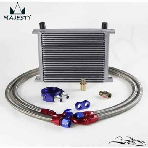 Universal 28 Row 10 AN Racing Oil Cooler Tank Aluminum + Filter Adapter Hose Kit