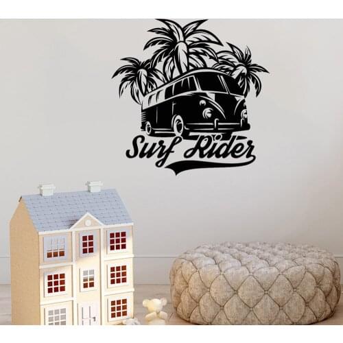 Surfing Wall Sticker Cocoa Palm Surf Rider Ocean Decal For School Water Surf Board Room Decor Vinyl Decal DW10835