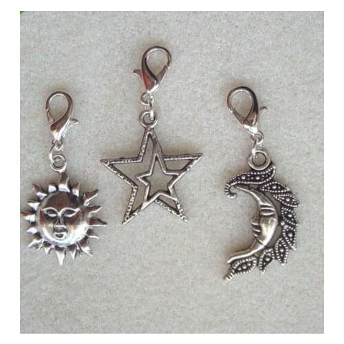 Vintage Silvers Sun Moon Star Cross Butterfly HAMSA HAND Owl Heart Tiger Hors Yin Yang Clip Charms Pendant For Bracelet Jewelry