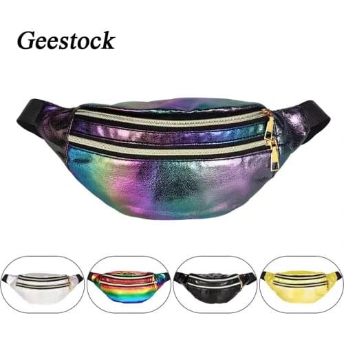 Geestock Women Fanny Pack Holographic Waist Packs Fashion Laser Bumbag Designer Chest Bag Women Party Belt Bag Phone Pouch