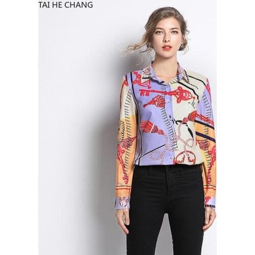 2019 New Tops Summer Fashion Shirt Long Sleeve Women Shirts Print Vintage Work