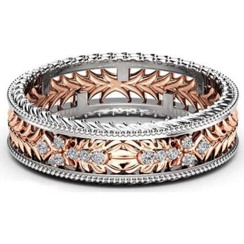 Victoria Geometric lines Vintage Fashion Jewelry 925 Silver&Rose Gold Fill Separate Color Party AAA CZ Women Round Wedding Ring