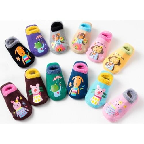 Winter Autumn Baby Floor Socks Rubber Slip-resistant Cotton Cute Animal Panda Bear Cat for Boys Girls Toddler Thicken Warm Shoes