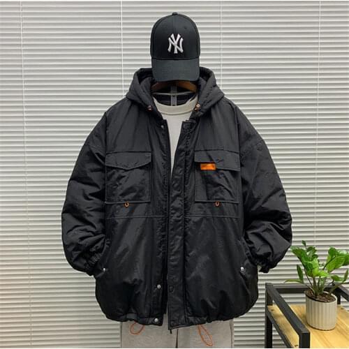 Winter Mens Jacket Cargo Warm Casual Windbreaker Loose Thick Parkas All-match Hip Hop Fashion Coat Hooded Windproof Streetwear