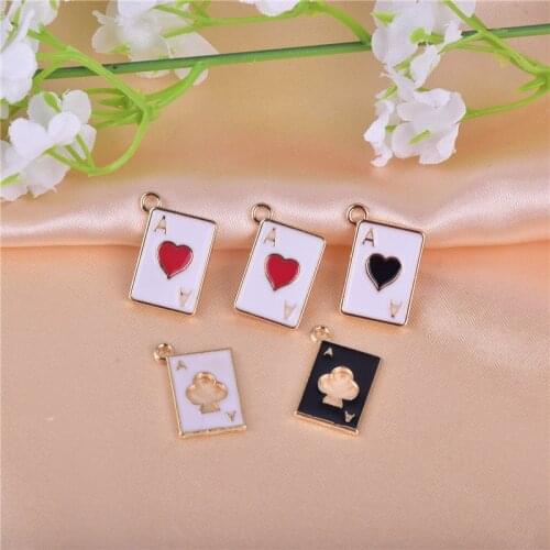 10pcs/pack Poker Enamel Metal Charms Golden Base Earring Bracelet DIY Jewelry Making