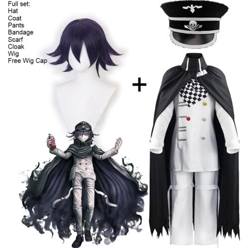 2020 Ouma Kokichi Cosplay Costume Danganronpa V3 President Kokichi Oma Cosplay Wig Cloak and Hat Halloween Party Costumes