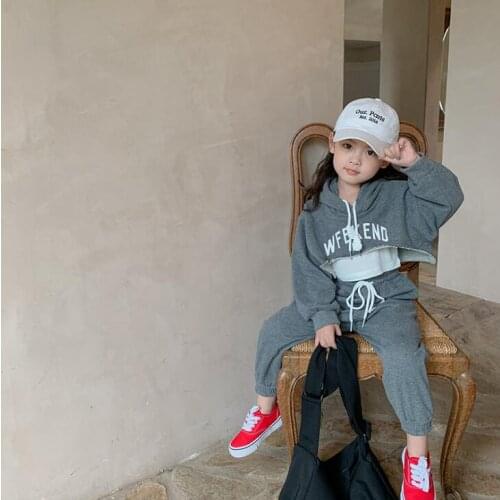 2021 Korea style girls 3 pcs set hooded sweatshirt+shirt+long pants autumn cotton kids suit 2-8 years WS121