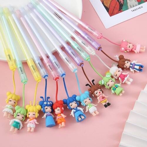 36 pcs/lot Cartoon Girl Doll Pendant Gel Pen Cute 0.5mm Black Ink Neutral Pens Promotional Gift Stationery School Supplies