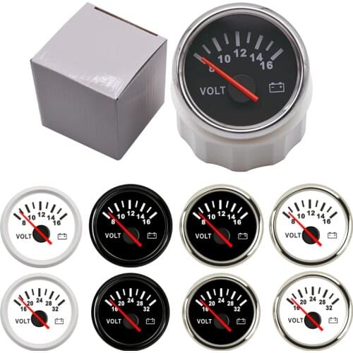 52MM Marine Voltmeter Volt Gauge Meter 8-16 Volts 16-32 Volts Car Voltage Gauges for Car Boat Motorcycle Red Backlight 12V 24V